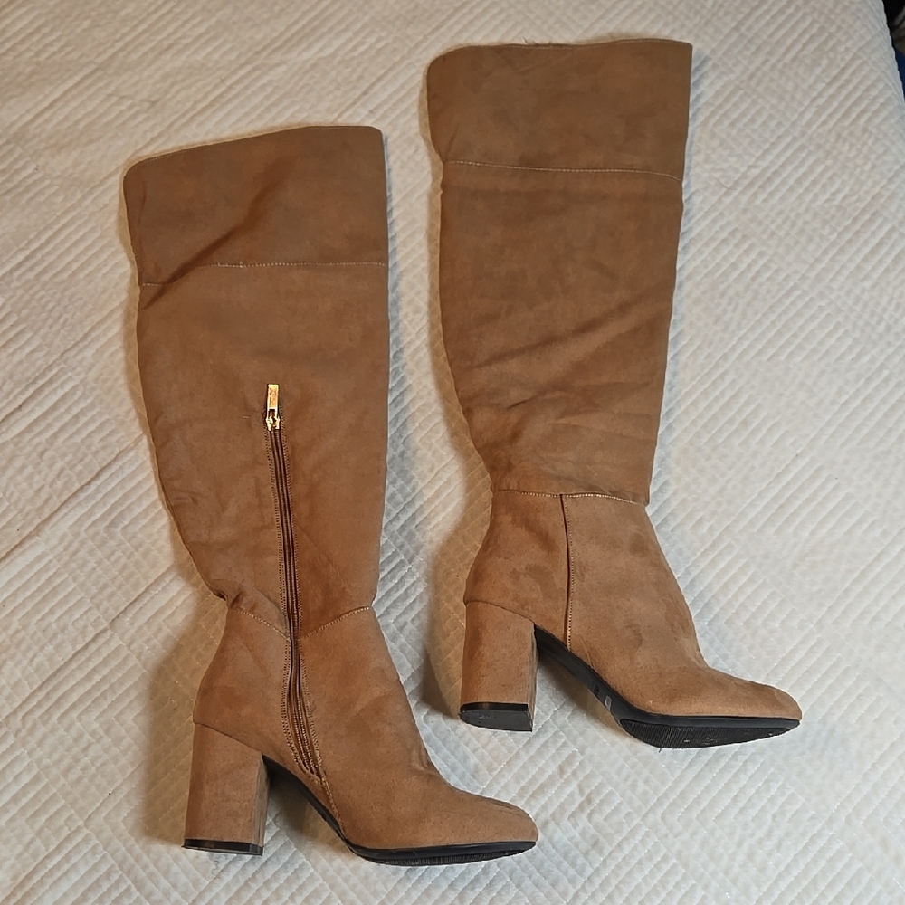 BAMBOO Appreciate Womens Over The Knee Boots, Tall, Brown Faux Suede, Size 8.5